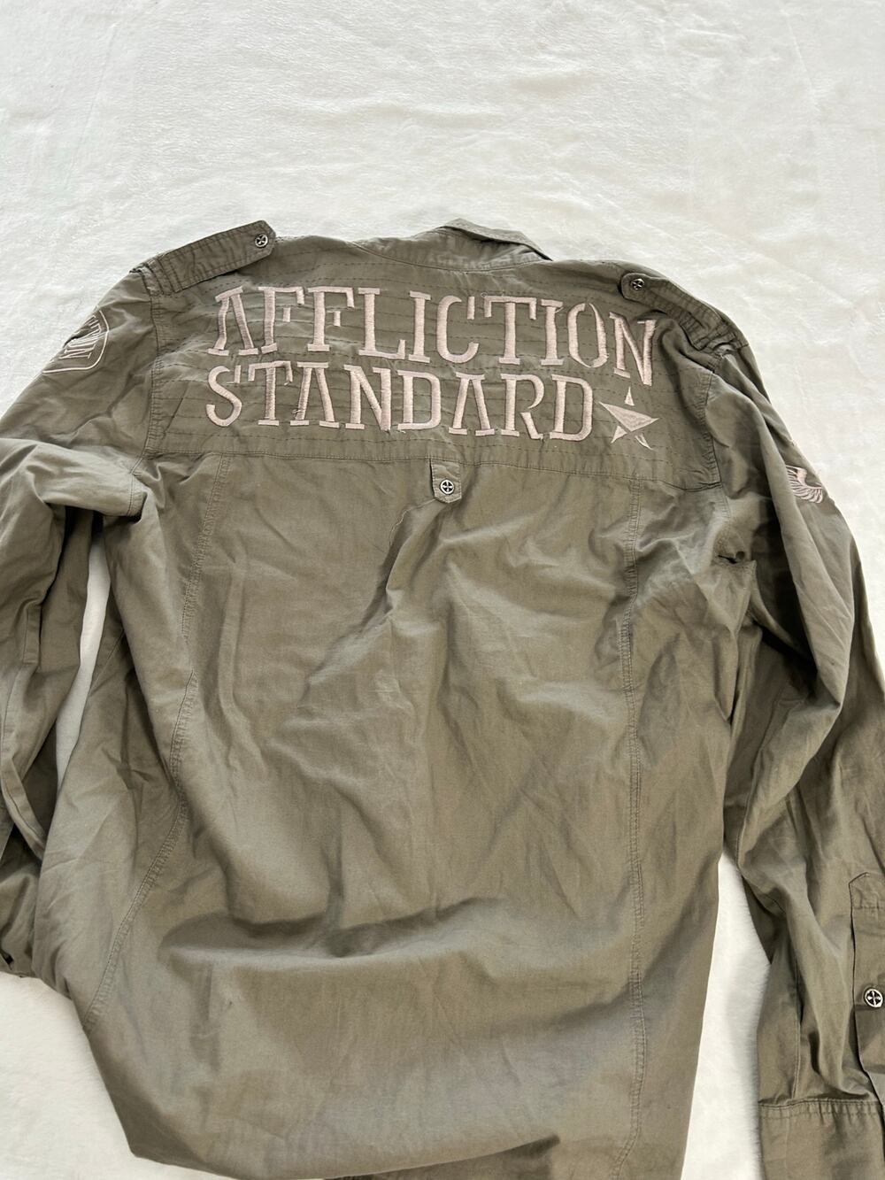 Affliction Shirt NWOT Men's Embroidered Long Sleeve Tan Size 2X 100% Cotton New!